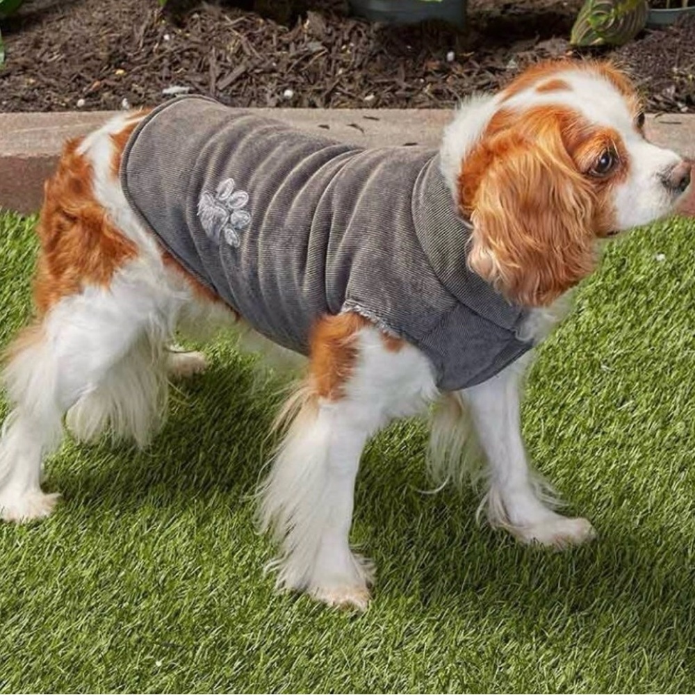 New Gray Grey Corduroy Dog Coat sz S